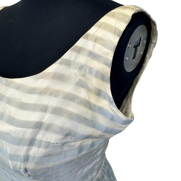 1950s Ice Blue Organza Party Dress with Appliqué – Sheer Stripe Full Skirt AS-IS - Picture 14 of 16